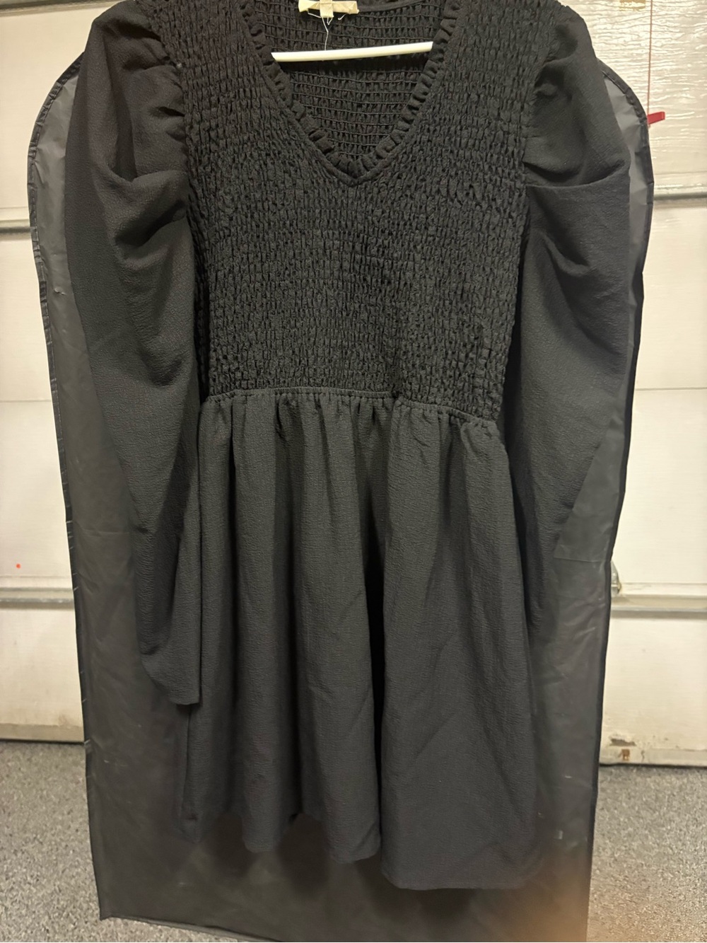 Promesa ladies  Black Smocked V-Neck Puff Sleeve Dress